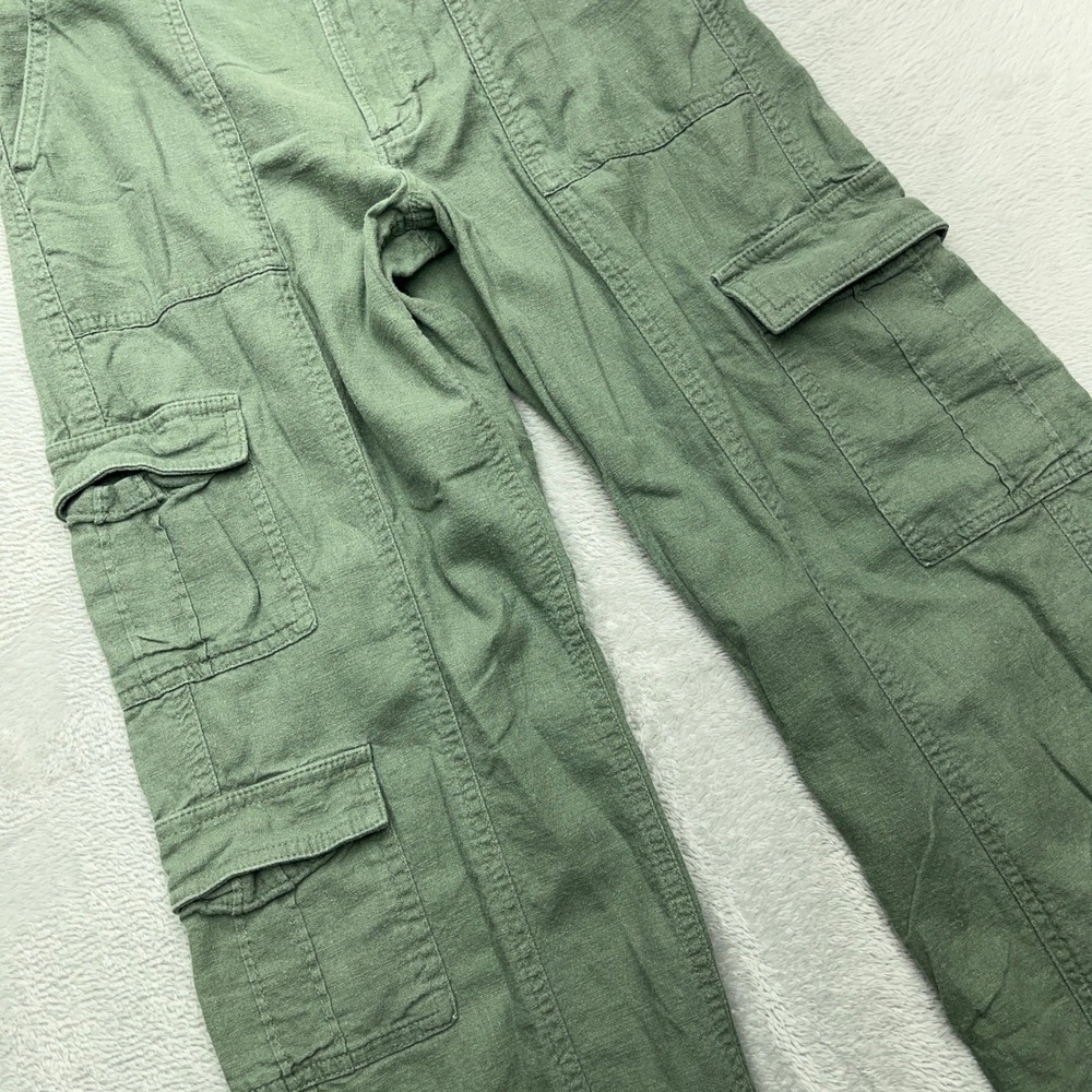 Hollister Ultra High Rise Baggy Cargo Pants Womens XS Olive Green Linen Outdoor - Picture 4 of 8